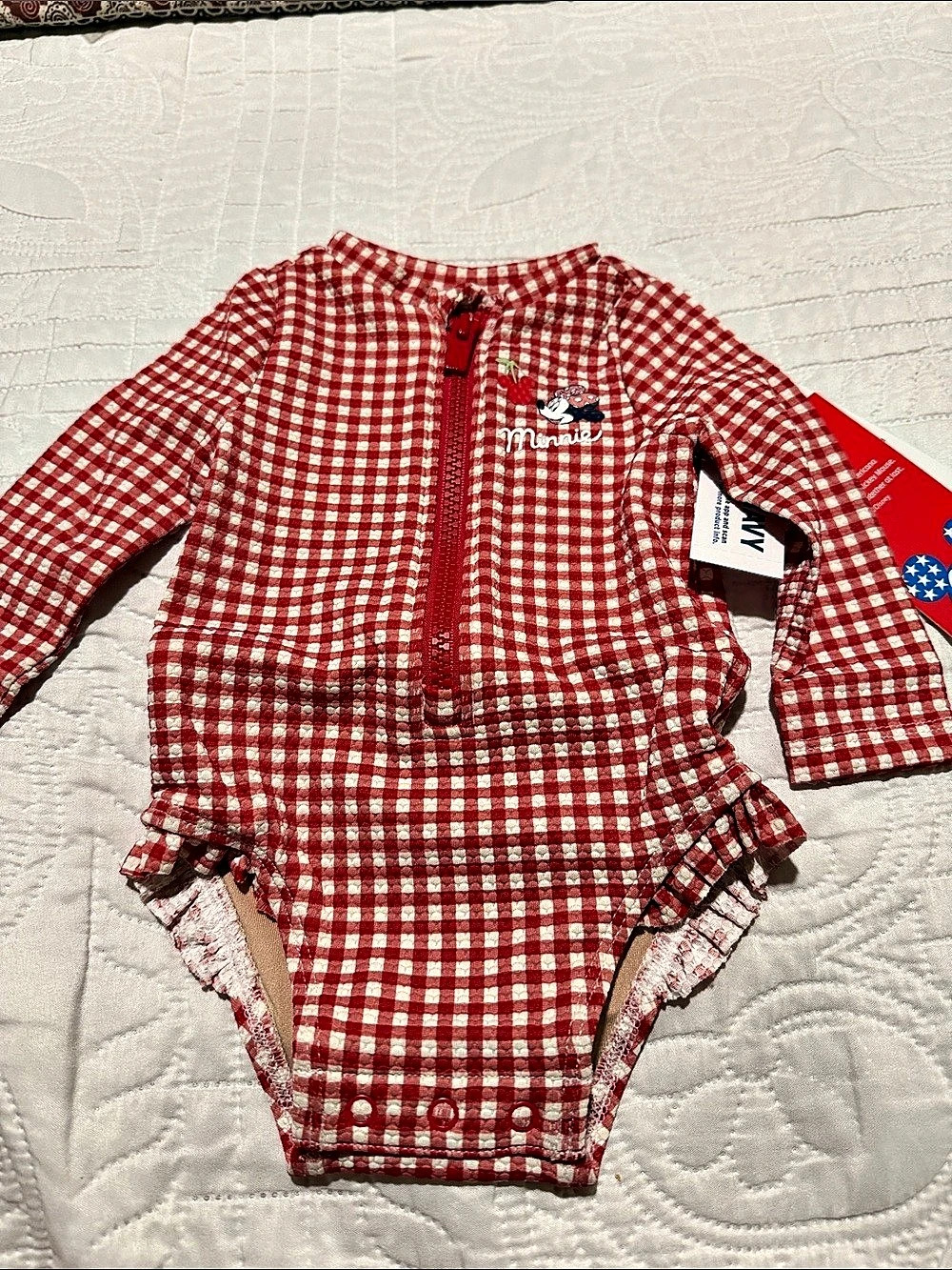 Old Navy x Disney Minnie Mouse Plaid Gingham Long Sleeve Swimsuit 🍒